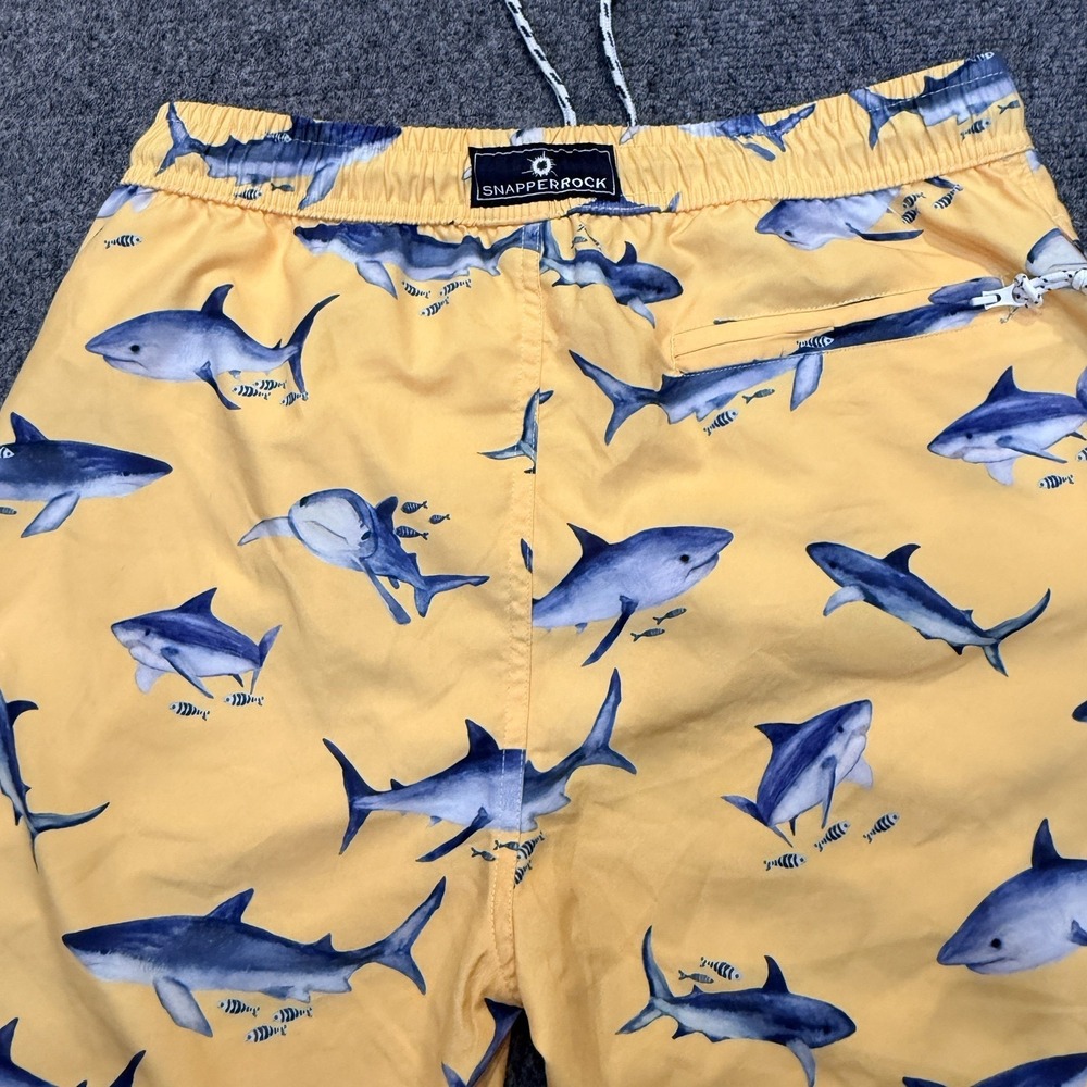 Snapper Rock Swim Trunks Men's M Yellow Shark Print Board Shorts Beach Surf View 5
